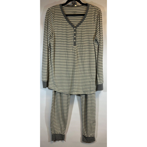 2 Pc Set Sleepyheads SZ M Gray and White Striped Pajamas Set LS Sleep D44 - Picture 1 of 4